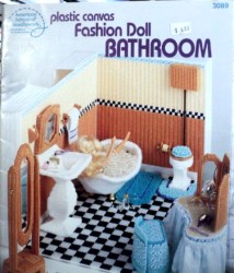 3089 BARBIE  PLASTIC CANVAS BATHROOM  MIRROR, VANITY, TUB LFLT